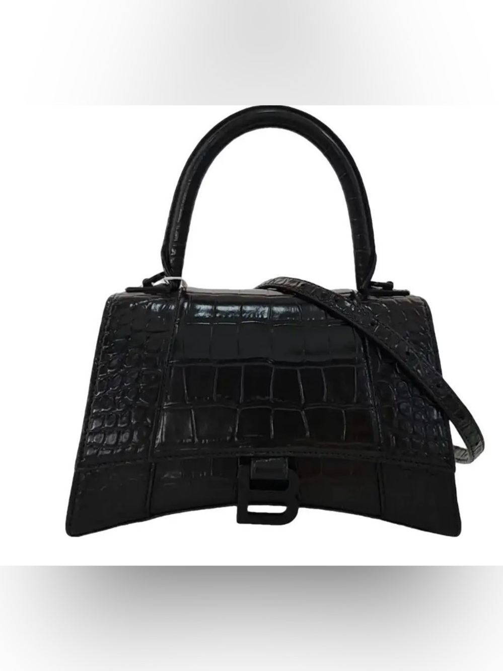 Balenciaga Black Croc-Embossed Top Handle Bag